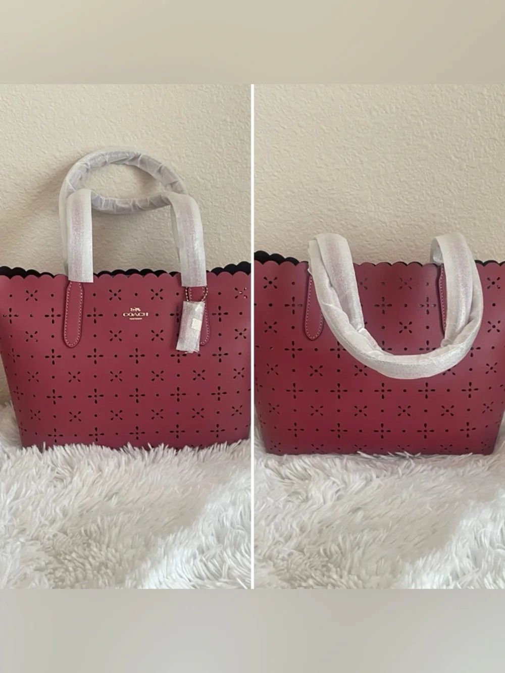 Coach Rose-Red Laser Cut Scalloped Edge Mini City Tote - Picture 16 of 16
